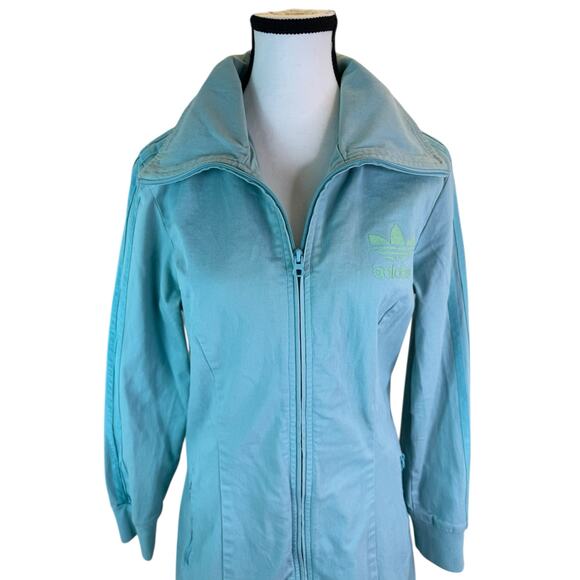 Vintage Y2K Adidas Light Blue Zip-Up Track/Tennis Sport Jacket/coat Women Large - Picture 2 of 9